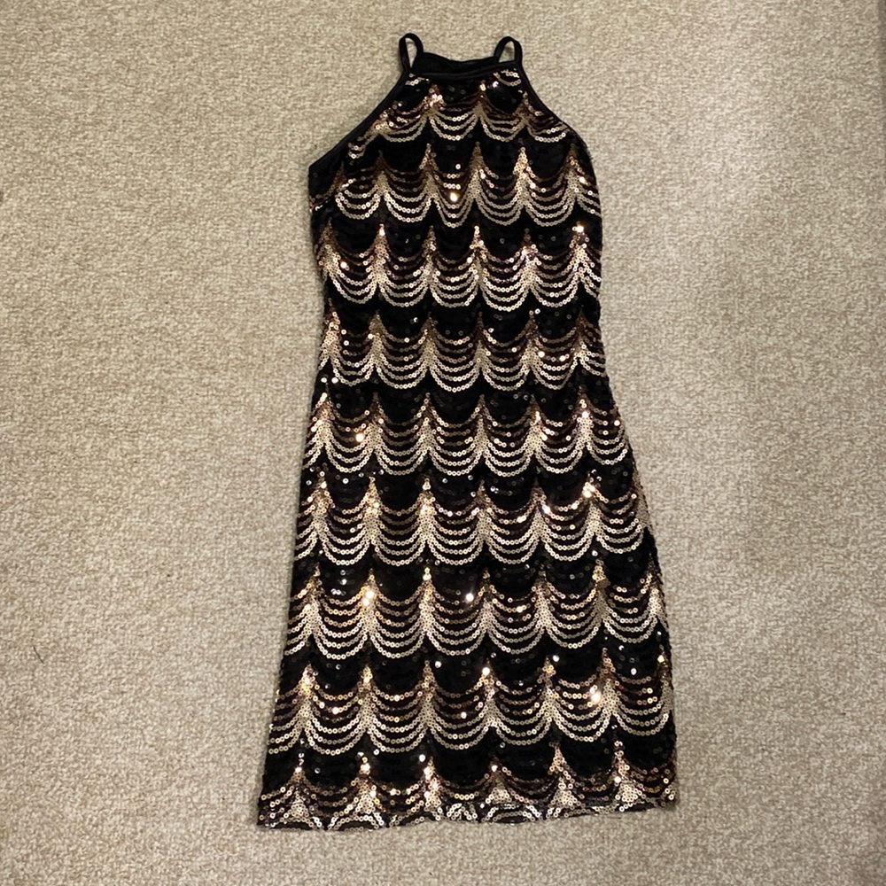 Gold Black Champagne High Neck Dress